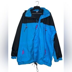 Vintage GAP Black and Blue Hooded Jacket with Pink Accents